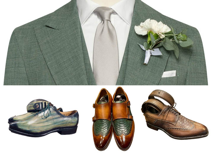 Cognac groen patina trouwschoen